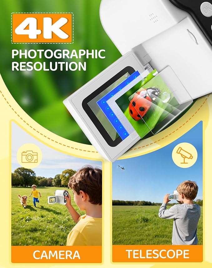 1000X Microscope for Kids 8-12, 4K HD Screen with 6 LED Lights, Portable Microscope for Outdoor STEM Learning, Rechargeable Science Kit, Birthday Easter Gifts for Kids