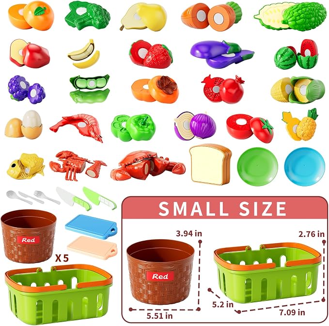 NIPLOOOW Play Food Set for Kids, Toddler Learning Toys, Cutting Food Toy Color Sorting Set, Pretend Food Play Kitchen Accessories for Kids, Birthday Gifts for 3-8 Years old Boys Girls Educational Toys
