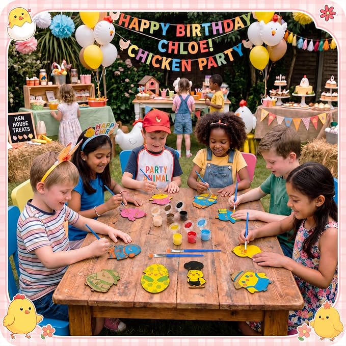 Saypacck 24 Pcs Party Favors Wooden Painting Craft Kits Birthday Party Supplies with Organza Bag for Goodie Bags Fillers Adult Thank You Gifts(Chicken)
