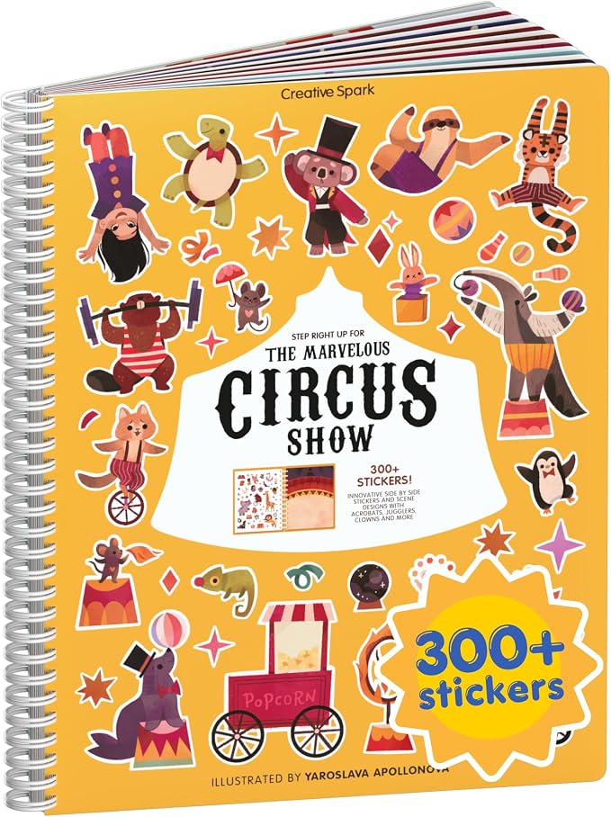 Cupkin Circus Show Coloring & Sticker Activity Book | 300+ Stickers | Spiral-bound kids craft format with 8 scenes, 8 art pages, side-by-side viewing, and an easy-peel design for ages 2–8