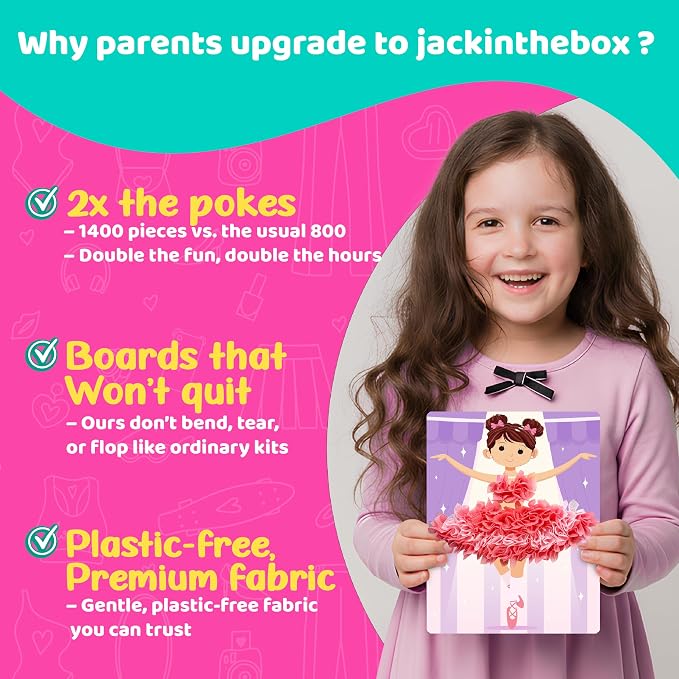 jackinthebox Poke Art Fashion Art Craft Kit for Girls, Kids, Toys, Ages 4-8 | 1400 fabric pieces, travel arts activities & birthday gifts, mess-free playdoh, age 5 6 7 8 9, 4-6 year old, flower pressing