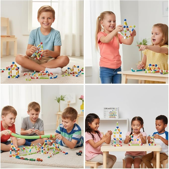 85PCS Extendable Magnetic Toy Montessori Toys for Boys & Girls | Toy Magnetic Building Sets,STEM Education Building Blocks,Pop Tubes & Balls,Sensory Toys,3+ Year Old Toddlers
