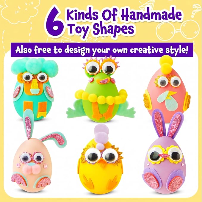 CZTCDP 6 Pack DIY Animal Craft Kit, 3D Egg Party Favors Toys for Kids | Fun Party Activity, Fine Motor Skill Builder, All-in-One Craft Box, Quiet Indoor Game, Safe Peel and Stick Felt & Pom Poms