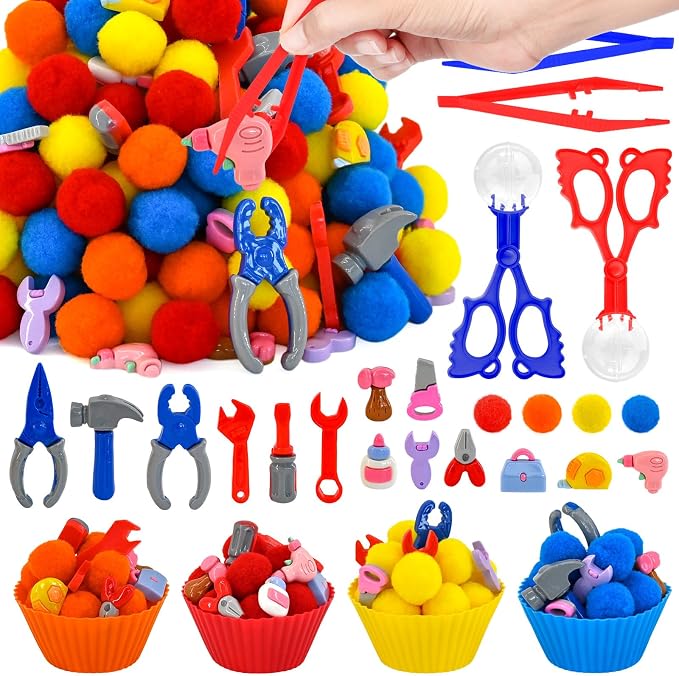 134 Pcs Tool Sensory Bin Items Tool Box Counting Sorting Sensory Bin Filler Fine Motor Tape Measure Drill Hammer Pliers Open-End Combination Wrench Hard Hat Hand Counts for Counting Sorting