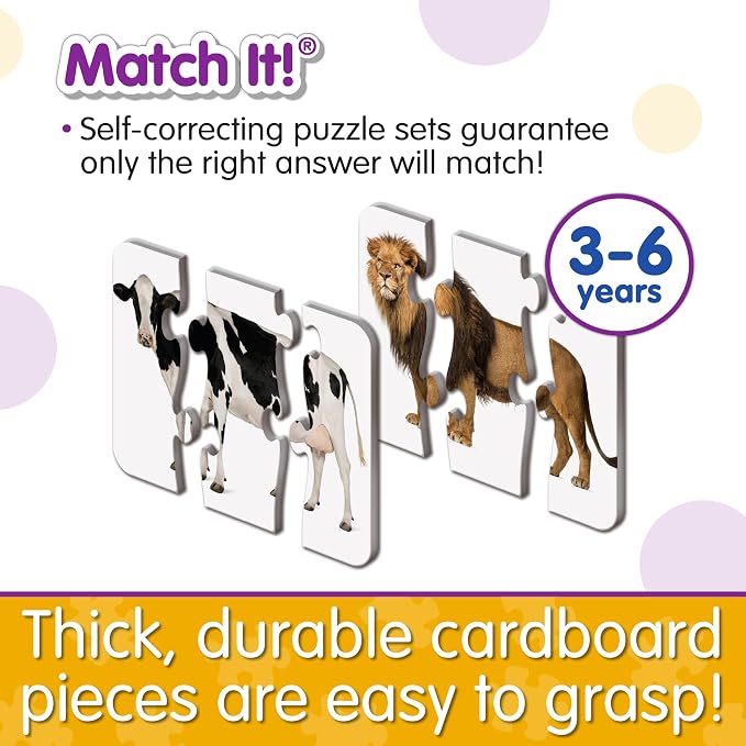 The Learning Journey: Match It! Head to Tail - 20 Self-Correcting Animal-Themed Puzzle Sets - Matching Puzzles for Children Ages 3-6 Years (40 Pieces)