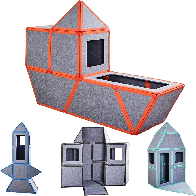 Superspace Giant Magnetic Fort Building Panels - The Big Set, Orange, 24 Panels, Life-Size Magnetic Tiles Kids, Build Forts Castles Rockets, STEM Toy Ages 3-10+, Eco-Felt, Indoor & Outdoor
