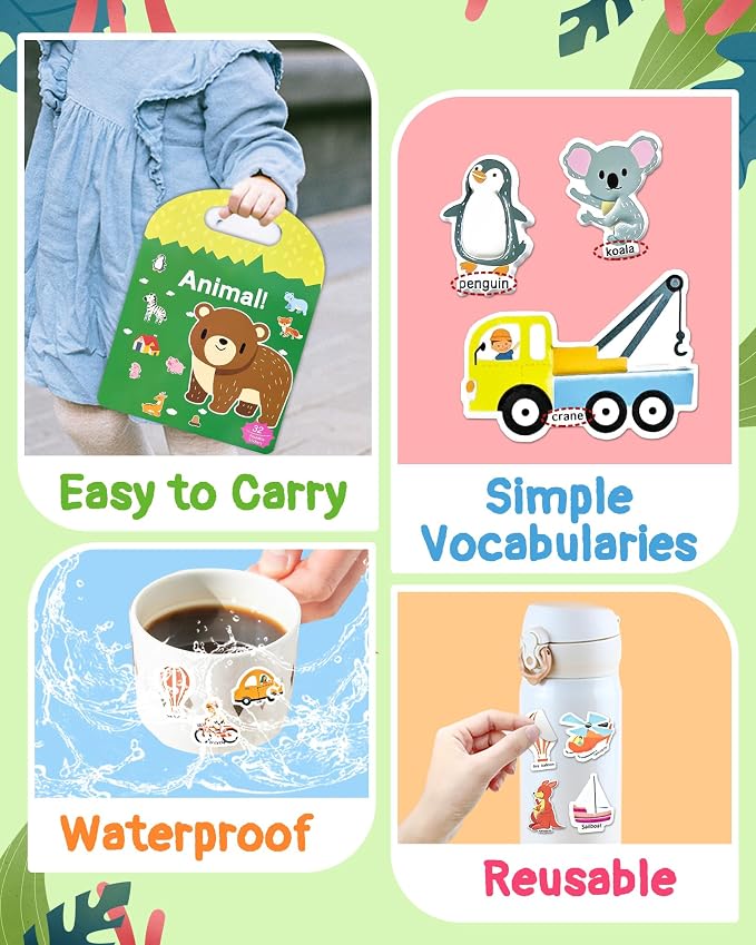Benresive Reusable Sticker Book for Toddlers, Stickers for Kids, Travel Toy | Toddler Toys, Boys Girls Birthday Gifts, Airplane & Road Trip Essentials Kids, No Mess Waterproof Toddler Crafts Activities