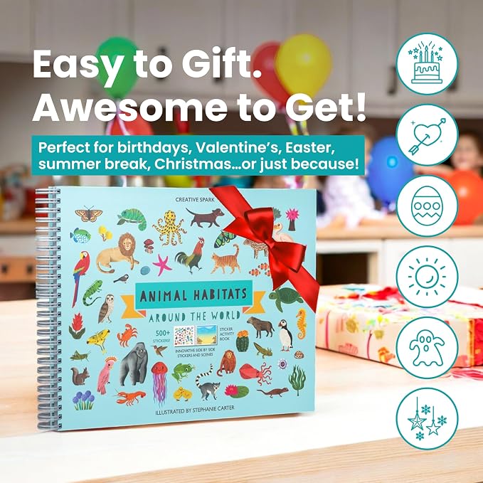 Cupkin Animal Habitats Coloring & Sticker Activity Book | 500+ Stickers | Spiral-bound kids craft format with 12 scenes, 12 art pages, side-by-side viewing, and an easy-peel design for ages 2–8