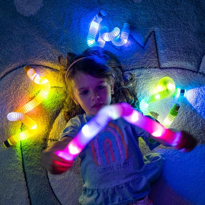 nutty toys Light Up Sensory Toys - Large Pop Tubes - Glow Sticks - Creative STEM Learning for Kids & Toddlers - Top ADHD Autism Fidget 2026, Best Boy & Girl Christmas Stocking Stuffers Gifts Idea