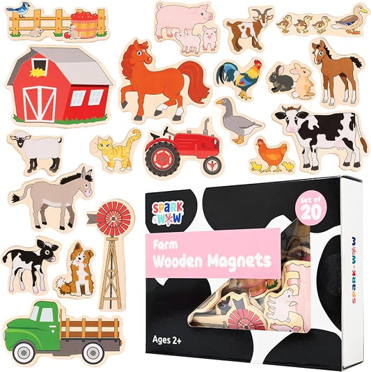 Spark & Wow Wooden Magnets, Farm | Magnets for Kids Ages 2+, Perfect for Fridges, Whiteboards and More
