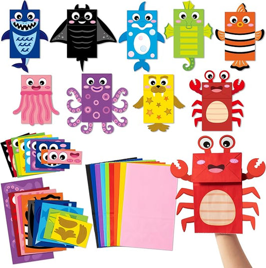 WATINC Hand Puppet Making Kit, Paper Sock Puppet Toys for Kids (Ocean) | 9 Styles, Make Your Own Storytelling & Role Play Crafts, Creative Group Activity, Party Favors & Gifts for Kids Ages 4-8