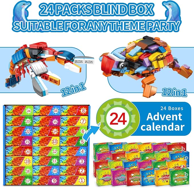 Zitetbolo Party Favors for Kids - 24 Pack Ocean Animals Building Block Toy Goodie Bags Fillers Classroom Prizes Stuffers Gifts Building Set, Christmas Birthday Gift for Boys Girls Ages 6-12