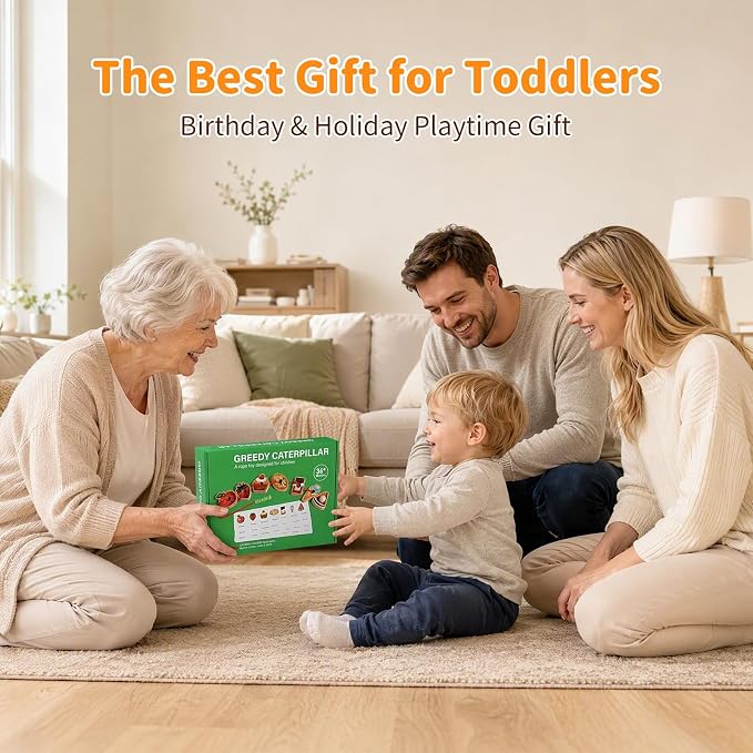Wooden Caterpillar Lacing Toy for Fine Motor Skills, Ages 2-5 | 2.5-inch wooden beads, 8 pattern cards, 18 fruit and vegetable pieces, and a fine motor lacing game for ages 2–5