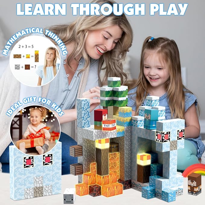 AIDYVOI Magnetic Blocks for Kids 3+, Magnetic Building Blocks Cubes 200PCS | STEM construction toys for boys girls 4-8, 1 inch magnet cubes with light, educational building & screen-free, birthday gift