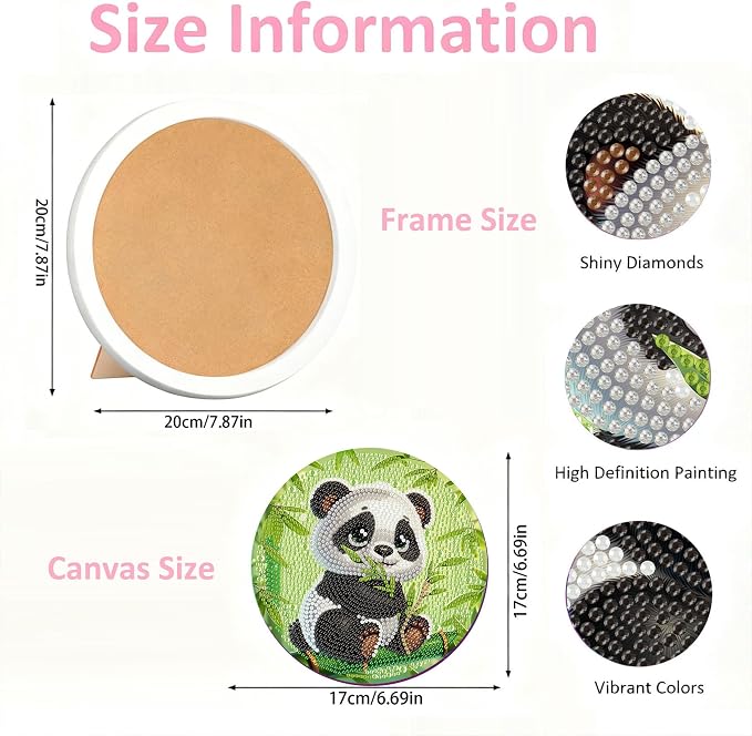 Gemozaic Panda Diamond Art Kits for Kids Ages 8-12, Round Frame, 8 x 8 in | Cute Animal Diamond Art for Kids 10 Year Old, DIY Easy Kid Big Gem Painting, Animal Arts and Crafts for Girl Birthday Gift