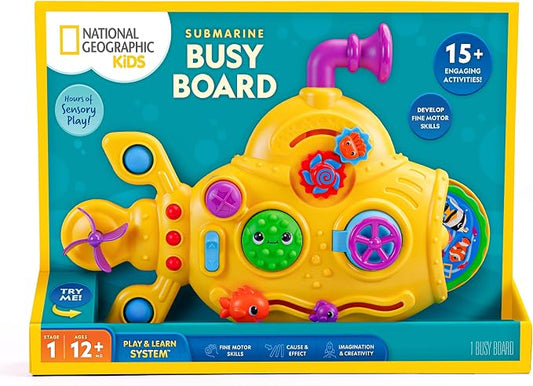 National Geographic Kids Submarine Busy Board for For 1+ Year Old | Toddler Sensory Board, Activity Board, 15+ Interactive Elements, Fine Motor Skills, Cause & Effect Play
