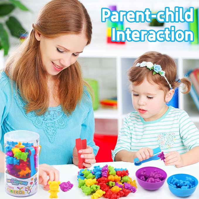 UNIQUE KIDS Counting Matching Game with Sorting Cups, Color Classification and Sensory Training Educational Learning Toys Set Gift for Toddlers Preschool Ages 3 Years and up