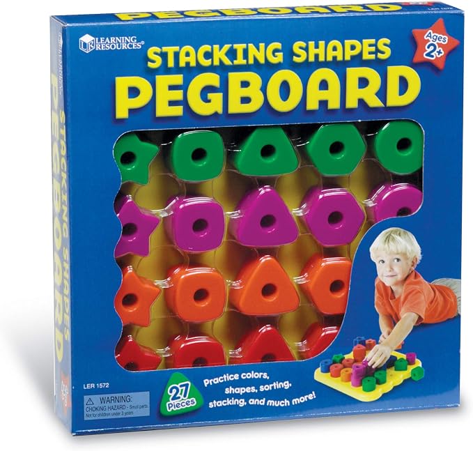 Learning Resources Stacking Shapes Pegboard, Toddler Activity,Fine Motor Toy, Gifts for Boys and Girls, 27 Piece Set, Ages 2+
