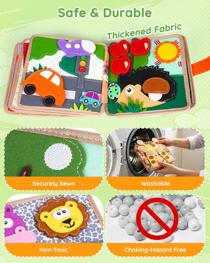 Cobelae Montessori Busy Book for Toddlers 1-3, Toddler Busy Board | Felt Quiet Book, Airplane Travel Toys for Kids Ages 1+ Year Old,Baby Learning Activity Books,Boys Girls Gifts for 1 Year Old