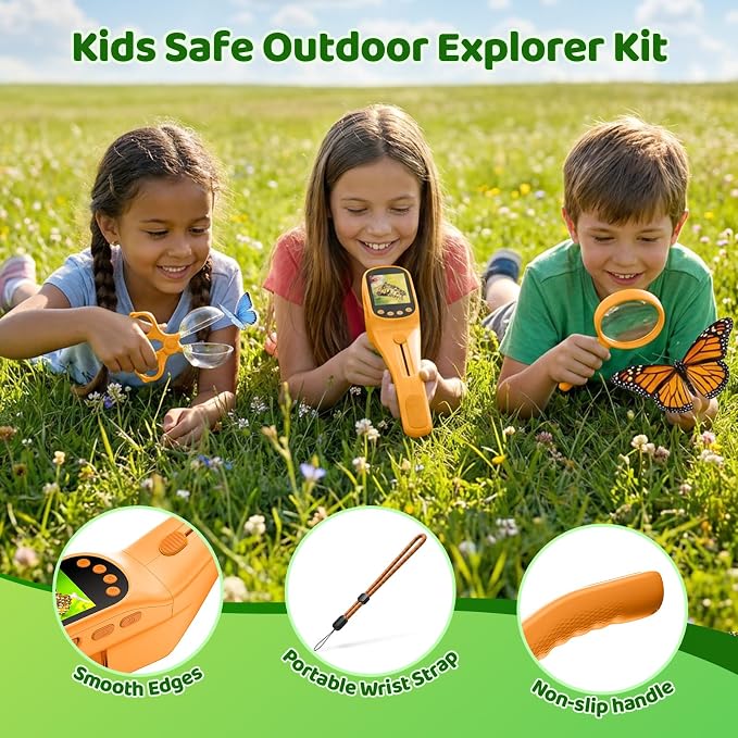 Handheld Microscope for Kids, Outdoor Explorer STEM Toy with Bonus Tools, 2.4" IPS Screen, Ergonomic Grip, Digital Camera, Photo/Video, Magnifier, Science Kit – Gift for Boys & Girls Age 3-12