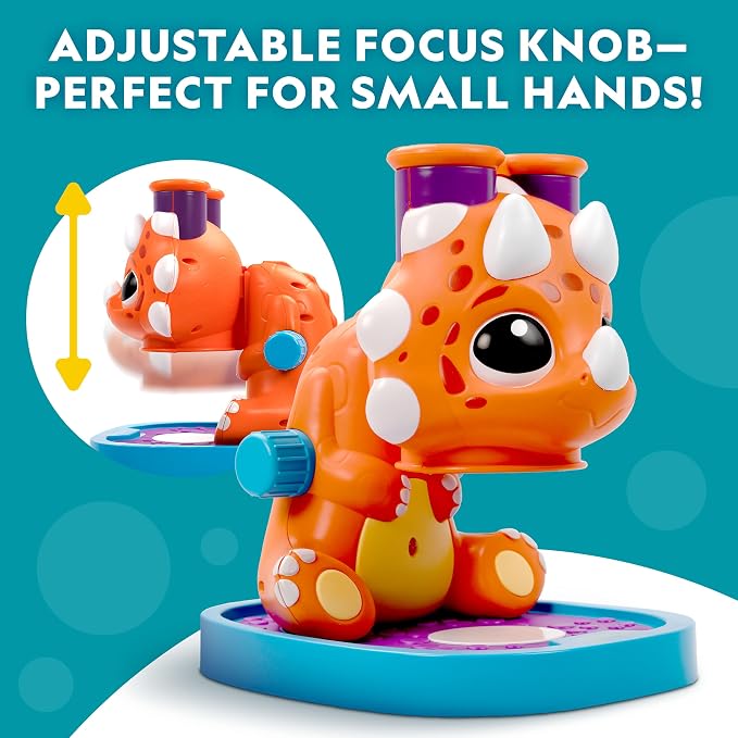 National Geographic Kids Microscope Toy Science Kit, Dino-Scope for Age 3+ | Microscope for Kids Ages 3+ with 5x Magnification, LED Light, Wide Field of View, Focus Knob, Toddler STEM Activities