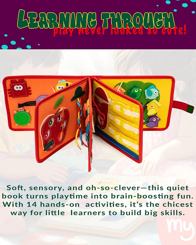 HappyVk - My Quiet Book - Montessori Travel Toys - Busy Book for Toddlers | Hands-On Learning Fun Montessori Busy Book, Toddler Learning Toys with Soft Felt Pages, Travel-Friendly & Quiet Time.