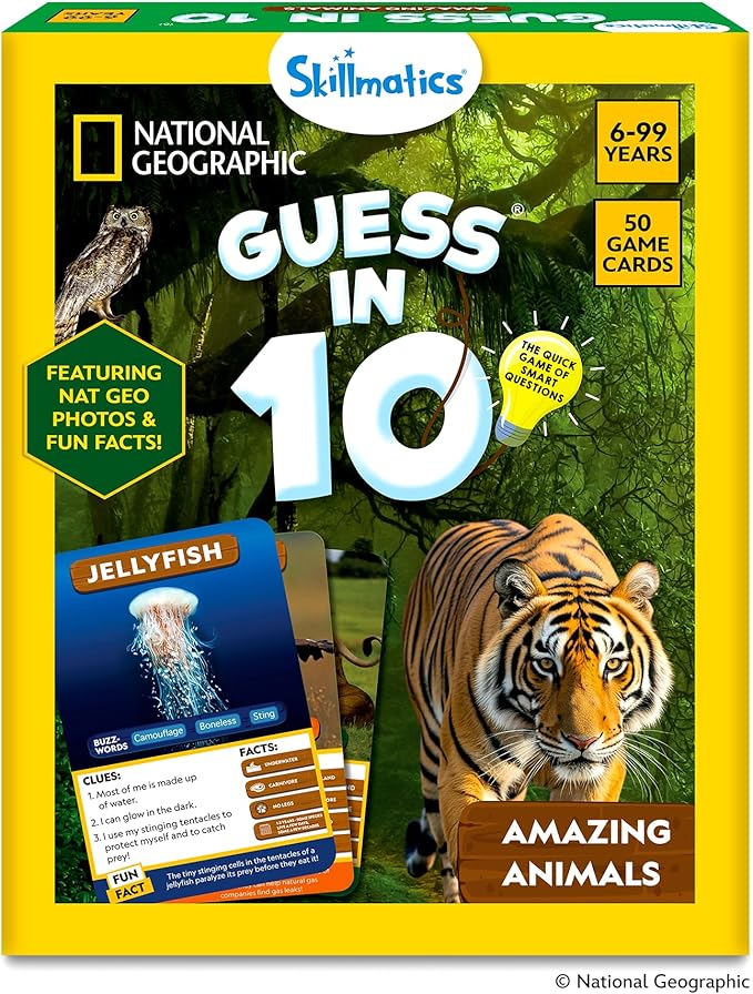 Skillmatics Guess in 10 Game – National Geographic Animals, Gift for Kids | Educational Cards, Family Trivia Game, Travel Toy & STEM Board Game, Screen-Free Fun, Boys & Girls Ages 6, 7, 8, 9 and Up