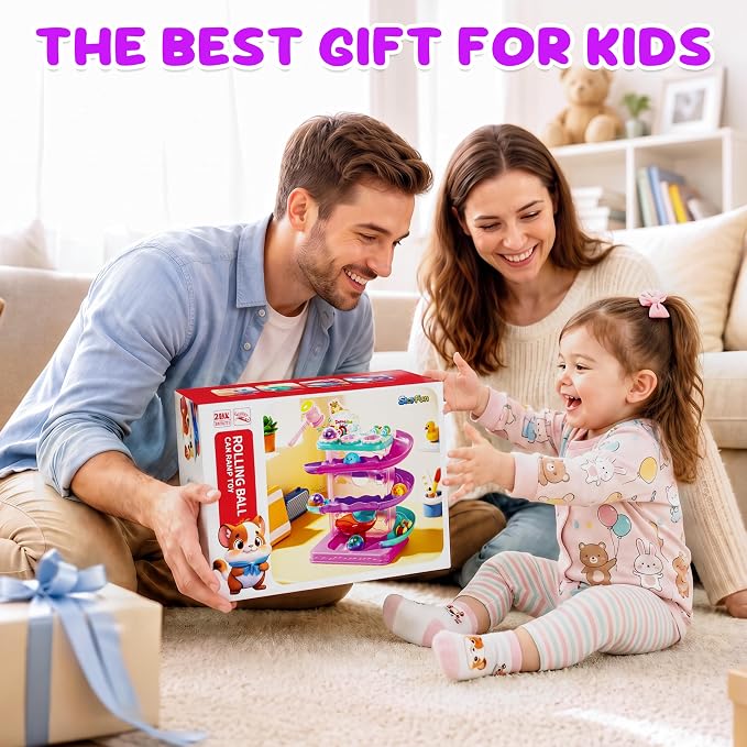 2-in-1 Ball Drop & Car Ramp Race Track Montessori Toy for Toddlers Ages 1-5 | Hammer Rolling Ball, Launch and Race Car-Cause and Effect Sensory STEM Learning Toys for 1-5 Year Old Boys & Girls