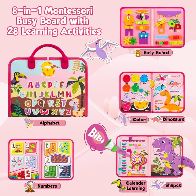Busy Board Montessori Toys for 2 Year Old Girl Birthday Gift Busy Book | Educational Learning Sensory Quiet Busy Book for Toddlers, Activity Books for Toddlers, Ages 2-4 Travel Toys for Airplane Car