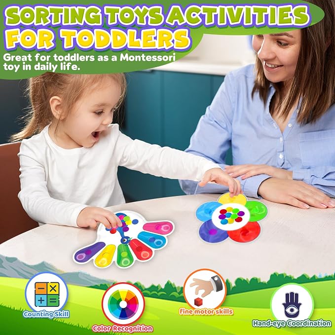 4PC Color Sorting Sensory Toys for Toddler, Travel Toys Roadtrip Activities for Kid 3-5 Fine Motor Autism Autistic Fidget for Preschool Classroom Calm Down Toy for Kid 2 3 4 Year Old Boy Girl Gift