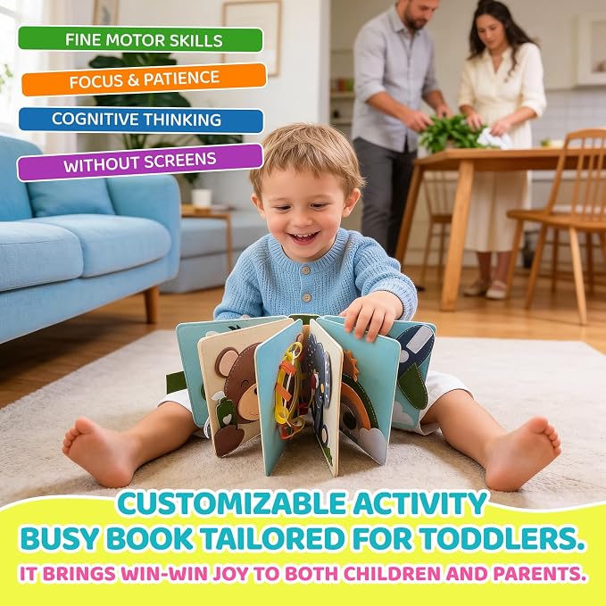 Personalized Montessori Felt Busy Book, Toddlers Quiet Book w/Name | Preschool Early Learning Educational Book for Kids Age 2 3 4 5 6 Years, Kids Gifts for Birthday Easter Thanksgiving Christmas