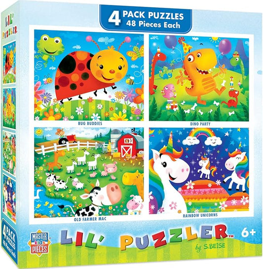 MasterPieces – Jigsaw Puzzle Set for Kids 6+ Years, 4-Pack of 48 Pieces, Educational and Fun Game, Lil Puzzler Collection, Gift Idea for Children, 8" x 10"