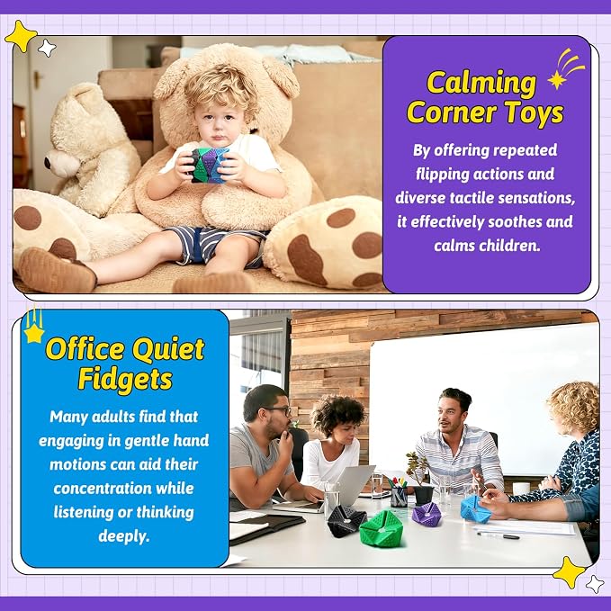 4PCS Sensory Flip Cube Fidget Toys, Quiet Fidget Toy for Kids & Adults | Hexagonal Silicone Sensory Toys for Teens,ADHD,Classroom Prizes,Office Desk Fidgets,Travel Toys,Party Favors,and Gift Ideas
