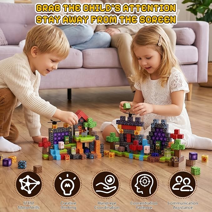 200PCS Magnetic Blocks, Magnetic Building Blocks, 0.78in Magnetic Building | STEM Game Stacking Toys for Kids, Birthday Gifts for Boys and Girls Age 3+ Years Old