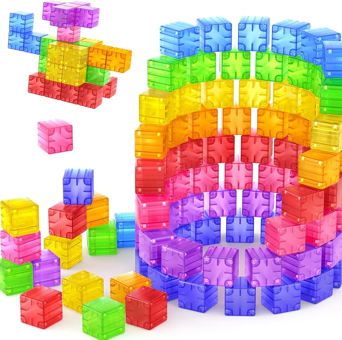 Feoxialy Magnetic Blocks 52pcs Translucent Magnetic Cubes Building Blocks | Digit Magnet Toys for Kids, Rainbow STEM Creativity Toys 3+ Year Old Boys & Girls Toddlers Kids Christmas Birthday Gifts