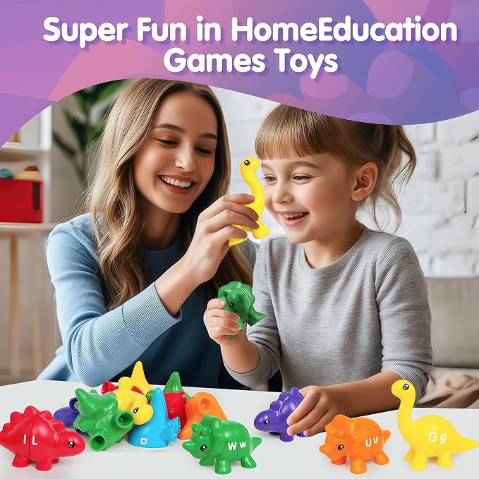 13Pcs Dinosaur Alphabet Learning Toys, Double-Sided ABC Matching Game | Montessori Preschool Educational Sensory Toy, Preschool Travel Activities, Christmas Birthday Gifts for Boys Girls