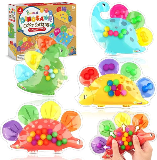 Dinosaur Color Sorting Sensory Toy, Roadtrip Travel Essenstial for Toddler | Fine Motor Games Boys Toys, Dementia Autistic Gift Quiet Fidget for Classroom Preschool Learning Activities for Kid Toddler