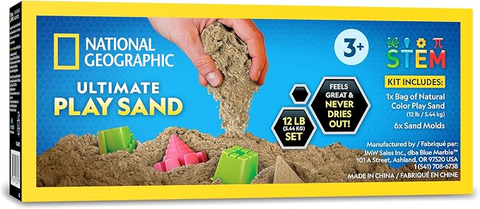 NATIONAL GEOGRAPHIC Moon Sand - 12 Lbs. of Play Sand with Castle Molds (Natural) - A Fun No Mess Sensory Activity, Kids Play Set, Sensory Bin Filler