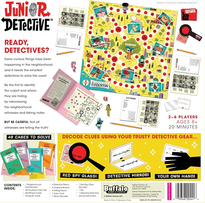 Buffalo Games Junior Detective Board Games for Kids 6-8, Family Board Games | Cooperative Clue-Solving, Hidden Clue Decoder, Quick Setup, 2-6 Players, For Kids 8-12, Family Board Games, Trust-Based Play