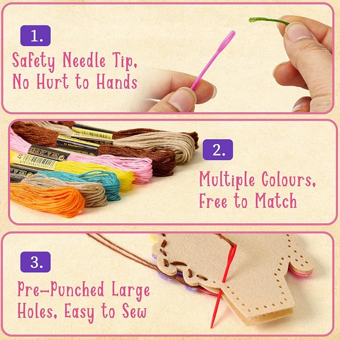 Toylink DIY Sewing Kit for Kids Ages 4-12, 12 Dessert Felt Craft Kit with Pre-Punched Holes, Blunt Plastic Needles, Cotton Stuffing - First Sewing Kit STEM Learning Toys for Girls Boys Birthday Gift