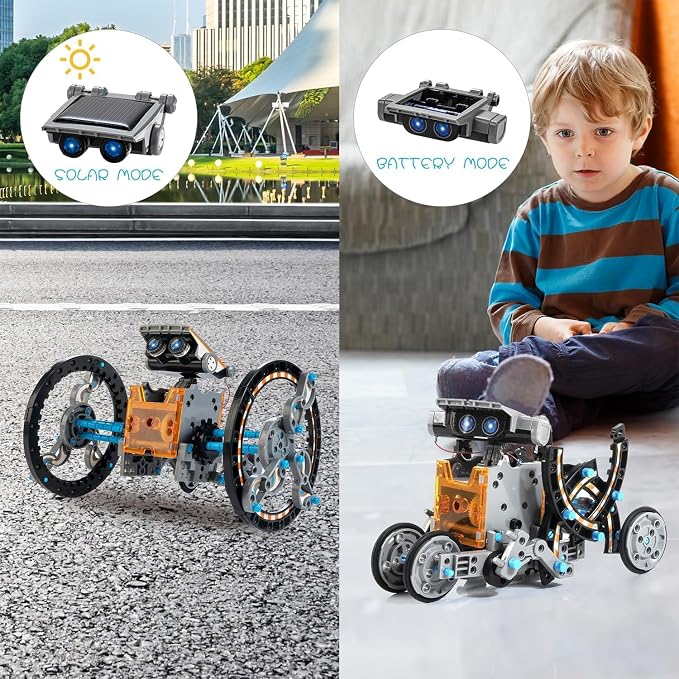 Solar Robot Kit, 14-in-1 STEM Building Toy for Kids DIY Science Robotic Set | Solar or Battery Powered Robot Building Kit, Educational STEM Robotic Toys for Kids Ages 8-12 Science Construction Gift