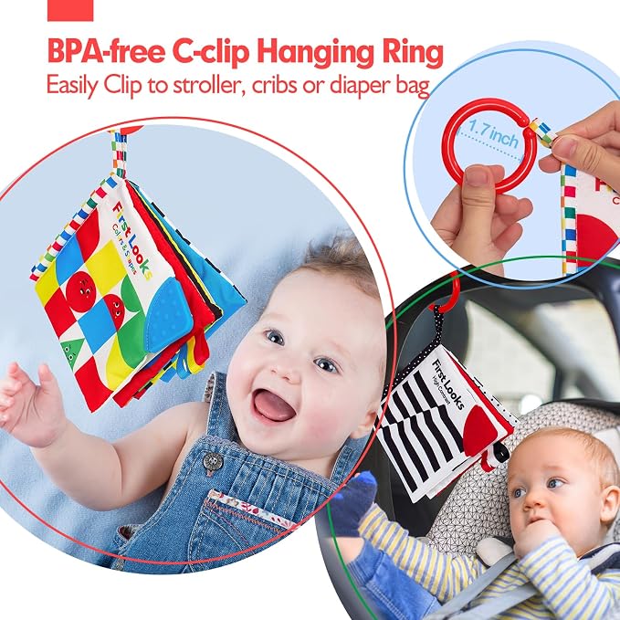 hahaland Baby Books 0-6 Months - 2PCS Infant Tummy Time Babies Toy | Newborn High Contrast Visual Development Sensory Book Baby Girl Boy Shower Birthday Easter Basket Stuffers