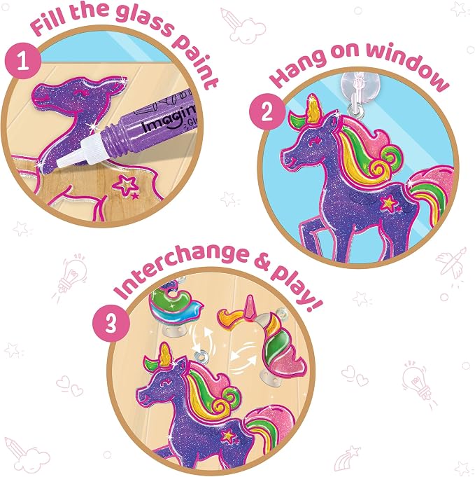 Imagimake Window Art - Princess & Unicorn, DIY Mess-Free Suncatcher Kit | Stained Glass Painting Craft Activity for Kids, Birthday Gift for Girls Ages 5,6,7,8,9,10,12 Years Old