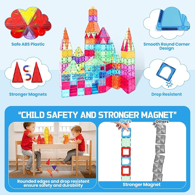 Paaxido Magnetic Tiles - 100 Pieces Magnetic Blocks for Kids, Magnet Tiles Building Blocks Set, Construction STEM Magnet Toys Gift for Kids, Boys and Girls 3 4 5 6 7 8+ Year Old