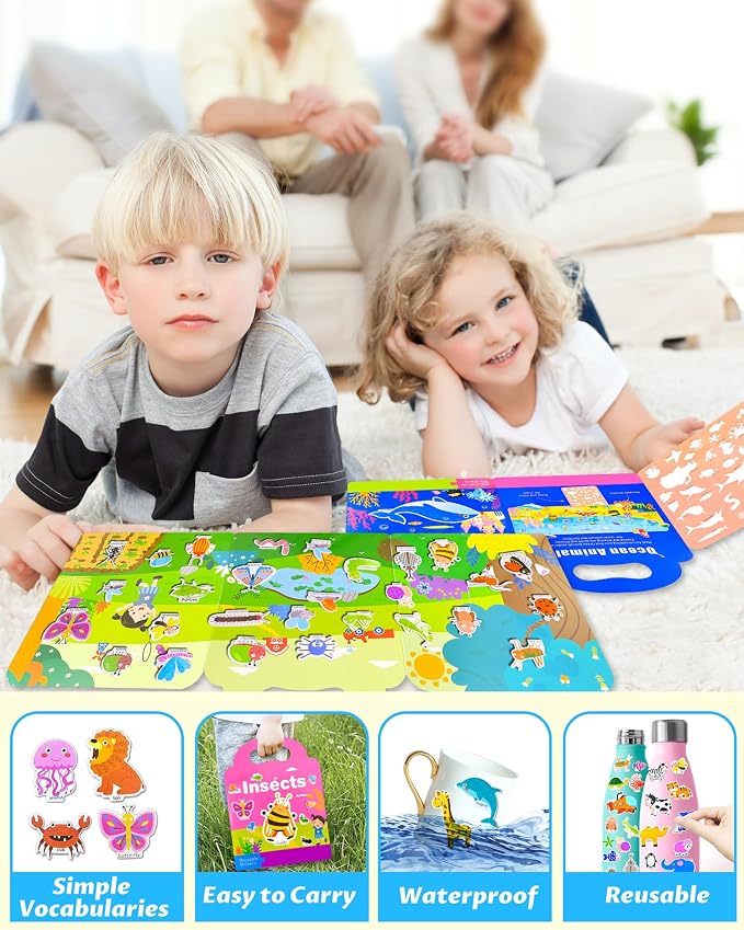 Walenced Reusable Sticker Book for Toddlers, Stickers for Kids, Toddler Toy | Toddler Craft Activities, Toddler Travel Toys, Boy Girl Birthday Gifts, Airplane Travel & Road Trip Essentials Kids