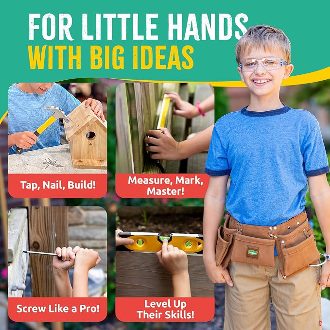 Deluxe Kids Tool Set | Real Tools with Tool Belt & Tool Box, Beginner Tool Kit for Boys & Girls Ages 6 & Up, Brown Ultimate Tool Set