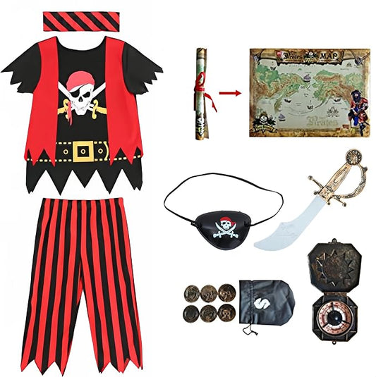 Lingway Toys Kids Pirate Costume,Boys Pirate Role Play Dress Up Set | Perfect for Halloween & School Pirate Day & Cruise Pirate Night Party