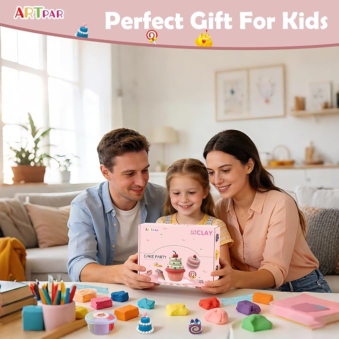 ARTPAR Air Dry Clay Kit,12 Desserts Modeling Magic Clay for Kids Craft Kit | Ultra-Light & Soft, Safe and Non-Sticky | Cute DIY Art & Crafts Fun Kitchen Toys, Home Party Favors Gifts for Boys & Girls