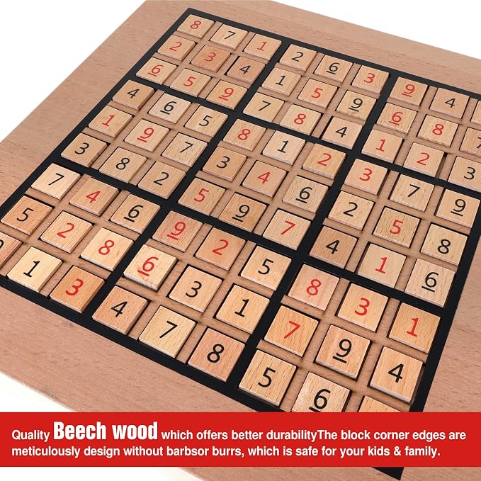 GOTHINK Wooden Sudoku Puzzle Set, Challenge Your Mind with 11.6 Inch Sudoku Board Game, Includes 90 Large Number & Thinking Tiles, 2 Drawers for Storage, for All Ages