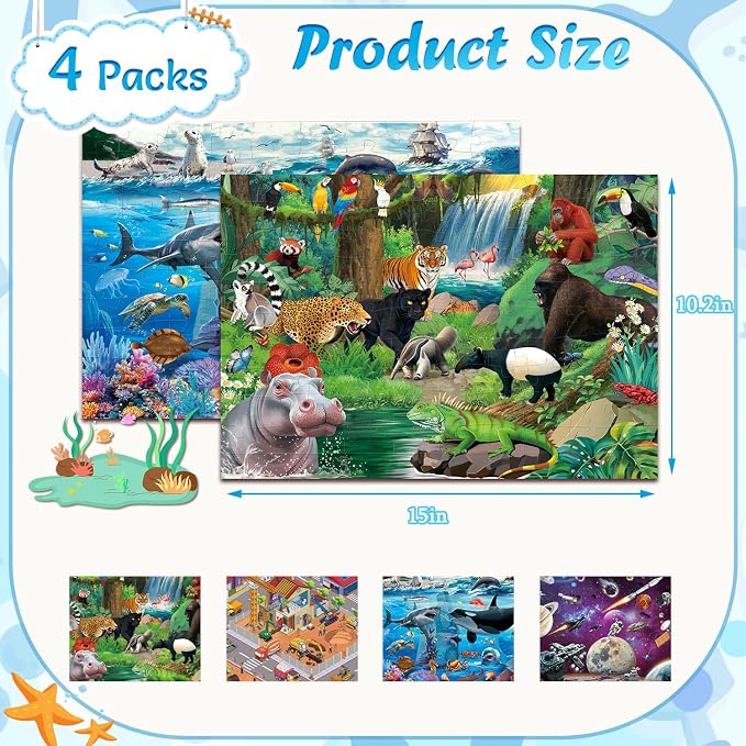 100 Piece Puzzles for Kids Ages 4-6 4-Pack Jigsaw Puzzles Set | Educational Learning Toys for Kids Ages 6-8 8-10, Birthday Gifts for Girls Boys